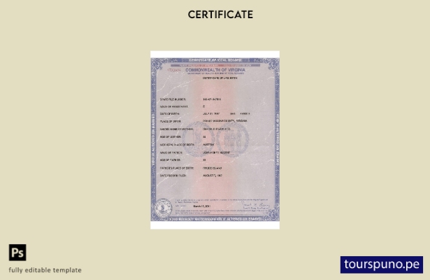 listo para imprimir plantilla de certificado de nacimiento vivo de Virginia de E